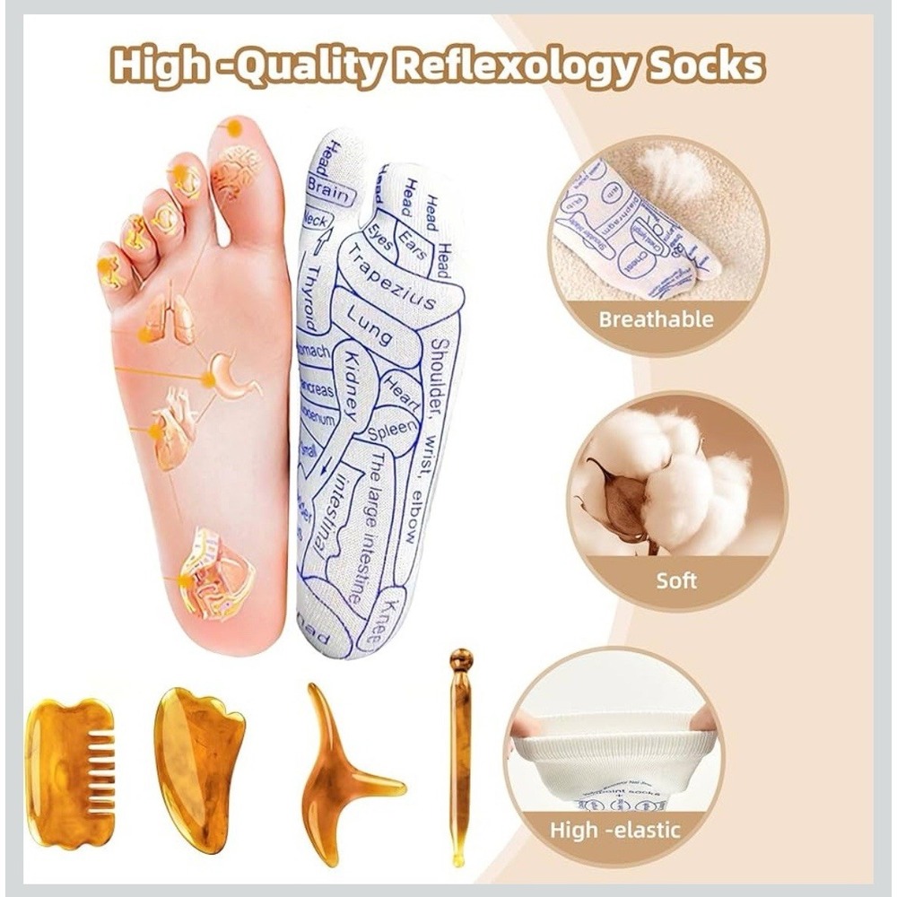 Reflexology Socks and 4pc Resin Massage Tool Set with Storage Bag Health New - Picture 4 of 9